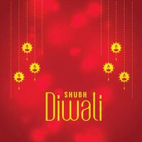 glimmend rood gelukkig diwali festival kaart vector