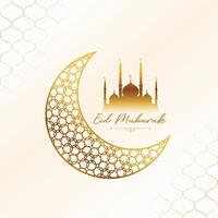 elegant eid mubarak feestelijk achtergrond met gouden maan en moskee vector