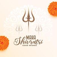 mahadev trishul achtergrond met goudsbloem bloem voor maha shivratri vector