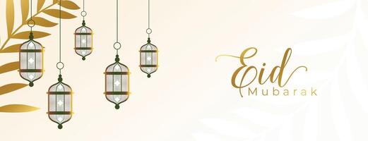 mooi eid mubarak behang met hangende lantaarn decoratie vector