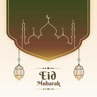 eid mubarak traditioneel kaart met lijn stijl moskee ontwerp vector