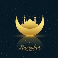 lief gouden maan en moskee Ramadan kareem achtergrond vector