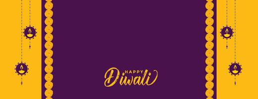 gelukkig diwali decoratief geel Purper banier met tekst ruimte vector