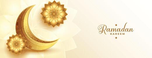 realistisch gouden Ramadan kareem banier met maan en bloem vector