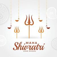 maha shivratri groet met mahadev trishul en hangende diya vector