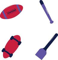 sport- uitrusting pictogrammen set, in vlak tekenfilm stijl vector