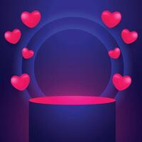 Valentijnsdag dag liefde harten achtergrond met 3d podium platform vector
