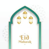 eid mubarak Islamitisch groet kaart met gouden lantaarn vector