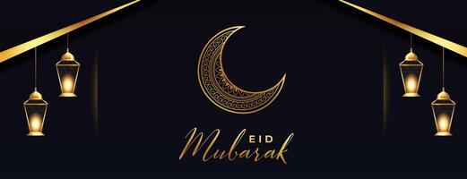 gouden maan en lantaarn voor eid mubarak cultureel banier vector