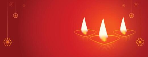 gelukkig diwali rood banier met diya ontwerp vector