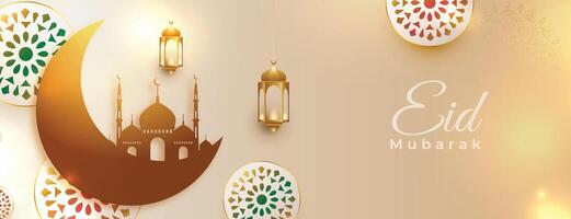 realistisch eid mubarak festival decoratief banier ontwerp vector