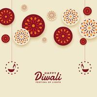 vlak decoratief gelukkig diwali traditioneel kaart ontwerp vector