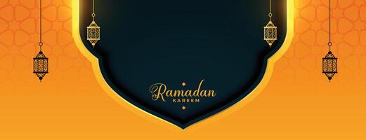 Ramadan kareem banier met lampen decoratie vector