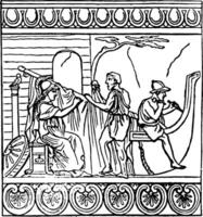 antefixa vertegenwoordigen Minerva supervisie wijnoogst gravure. vector