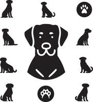 silhouet solide vector icoon reeks van hond, rassen, hond, hond, hond, pup, straathond, huisdier, hondje