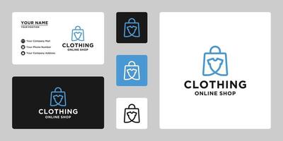 kleding winkel logo ontwerp voor online winkel, en kleren op te slaan. zak winkel combineren met kleren vector