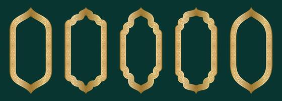 goud boog kader vorm Islamitisch deur of venster met meetkundig girikh patroon, silhouet Arabisch boog. verzameling in oosters stijl. kaders in Arabisch moslim ontwerp voor Ramadan kareem. vector illustratie