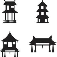 verzameling van traditioneel Chinese gebouw. religieus gebouw. zwart vector reeks