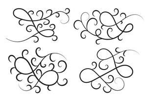 reeks van wijnoogst filigraan wervelend, schoonschrift tekening wind decoratief elementen, gekruld dun lijn bloemen stijl schommels sierletters, bloeit wervelingen, floreren kolken ornament vector, elegant rol ontwerp vector