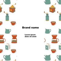 koffie cups en potten in tekenfilm stijl naadloos patroon vector