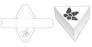 kartonnen driehoekige doos met gestencilde hulst gestanste sjabloon vector
