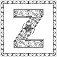 letter z gemaakt van bloemen in mehndi-stijl. kleurboek pagina. schets hand-draw vectorillustratie. vector