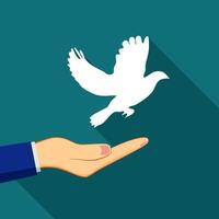 hand- vrijgeven wit duif vogel vrijheid Vleugels vliegend vector