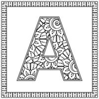 letter a gemaakt van bloemen in mehndi-stijl. kleurboek pagina. schets hand-draw vectorillustratie. vector