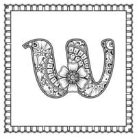 letter w gemaakt van bloemen in mehndi-stijl. kleurboek pagina. schets hand-draw vectorillustratie. vector