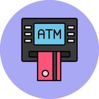 Geldautomaat machine lijn gevulde veelkleurig cirkel icoon vector