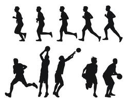 vector reeks van mannetje basketbal spelers silhouetten, atleten lopers. basketbal, atletiek, rennen, kruis, sprinten, joggen, wandelen