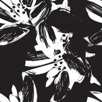zwart en wit bloemen penseelstreken naadloze patroon achtergrond vector