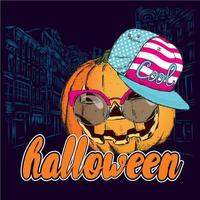 halloween pompoen in een pet en bril, hipster. vector