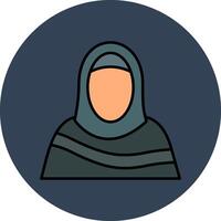 Moslim vrouw lijn gevulde veelkleurig cirkel icoon vector