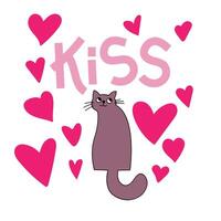 schattig en grappig romantisch katten voor Valentijnsdag dag. vakantie inspiratie. katten met hoort en romantisch elementen. vector