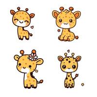 schattig tekenfilm baby giraffe set. vector illustratie geïsoleerd Aan wit achtergrond.