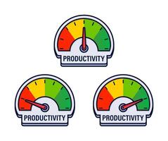serie van produktiviteit niveau indicatoren vector illustratie met multi kleur rendement meters