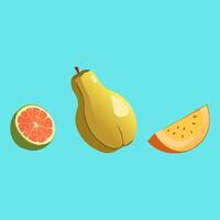 een Peer, grapefruit en meloen Aan een blauw achtergrond vector