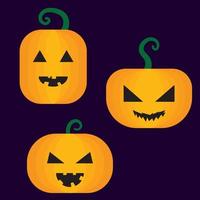 set van drie halloween pompoen platte ontwerpen. ze hebben spookachtige of enge gezichten, geometrische details. vector set illustratie