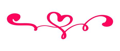 Rode vintage Vector Valentines Day Hand getrokken kalligrafische hart. Kalligrafie belettering illustratie. Vakantie ontwerp element valentine. Icoon liefdes decor voor web, bruiloft en print. Geïsoleerd