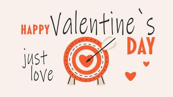 banier voor heilige Valentijnsdag dag, 14 februari. hand- getrokken kaarten met doelwit, pijl, hart, tekst. vector