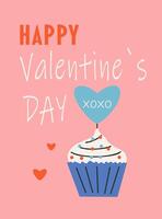 ansichtkaart sjabloon voor heilige Valentijnsdag dag, 14 februari. hand- getrokken kaarten met koekje, hart, tekst. vector