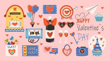 banier voor heilige Valentijnsdag dag, 14 februari. hand- getrokken kaarten met liefde elementen, hart, tekst. vector