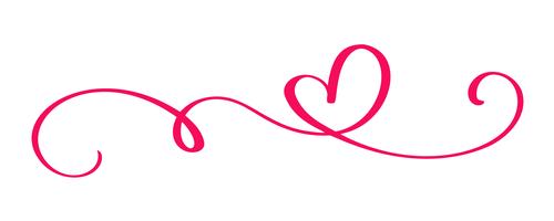 monoline Rode vintage Vector Valentijnsdag Hand getekende kalligrafische twee harten. Kalligrafie belettering illustratie. Vakantie ontwerp element valentine. Icoon liefdes decor voor web, bruiloft en print. Geïsoleerd