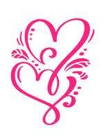 Paar rode Vector Valentijnsdag Hand getekende kalligrafische harten. Vakantie ontwerp element valentine. Icoon liefdes decor voor web, bruiloft en print. Geïsoleerde kalligrafie belettering illustratie