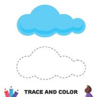 handschrift oefening. spoor en kleur de wolk. leerzaam vel met spel voor kinderen. vector illustratie