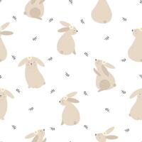 schattig konijn Pasen. naadloos patroon met Pasen konijn, bloemen en bladeren vector
