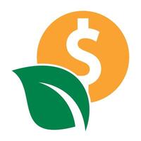 munt en blad logo combinatie. geld en eco symbool of icoon. vector