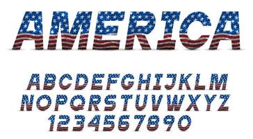 lettertype met usa vlag grange textuur, Alfabetletters, cijfers vector