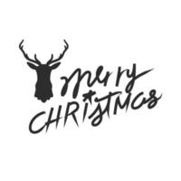 merry christmas hand belettering met rendieren hoofd. vector